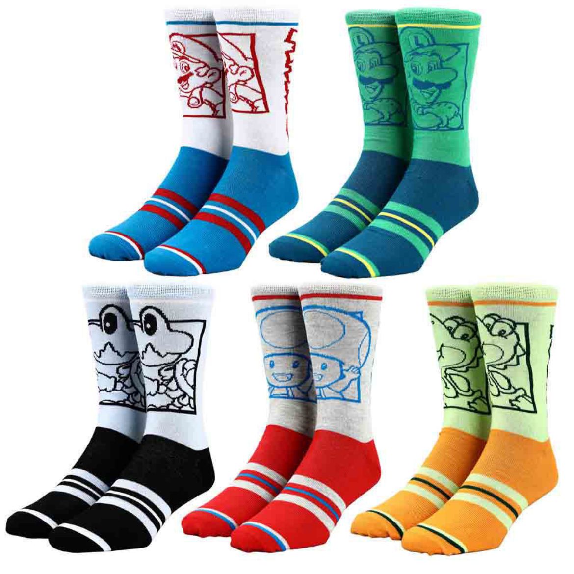 Picture of Nintendo Character Colorblock 5 Pair Crew Socks