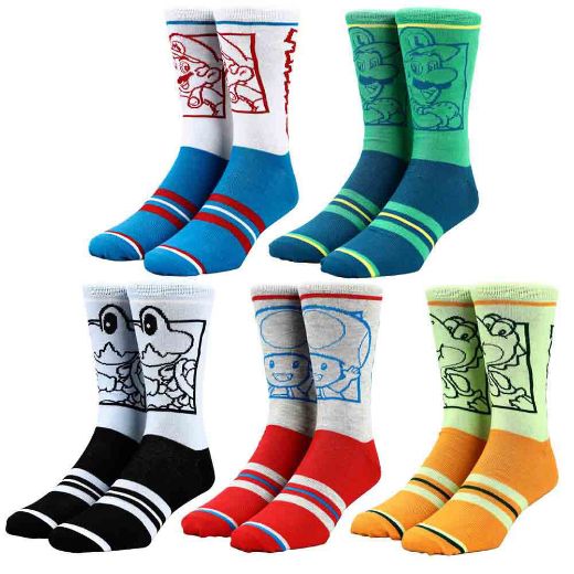 Picture of Nintendo Character Colorblock 5 Pair Crew Socks