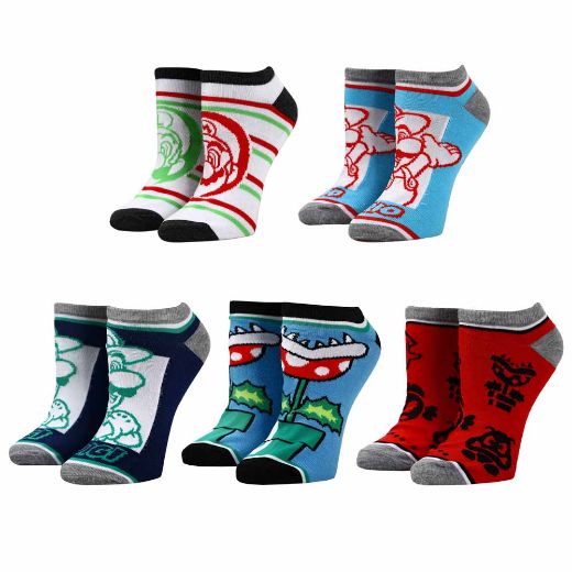 Picture of Super Mario Mixed Icons 5 Pair Ankle Socks