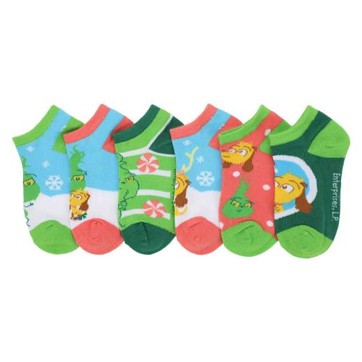 Picture of Dr. Seuss The Grinch Chibi Youth 6 Pair Ankle Socks