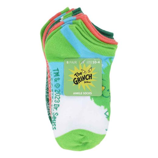 Picture of Dr. Seuss The Grinch Chibi Youth 6 Pair Ankle Socks