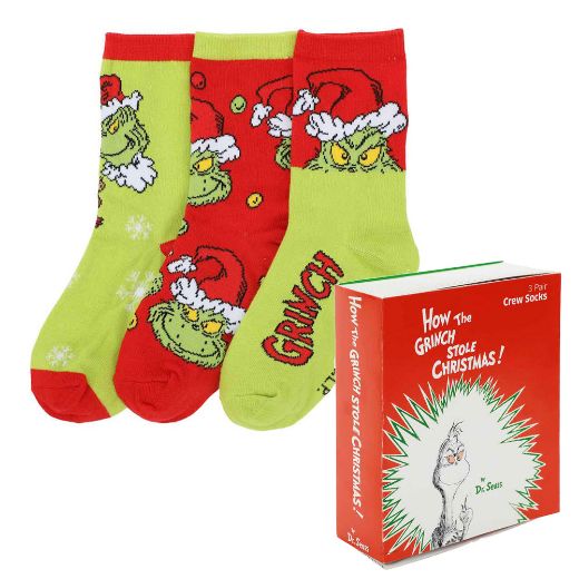Picture of Dr. Seuss How the Grinch Stole Christmas 3 Pair Youth Crew Box Set