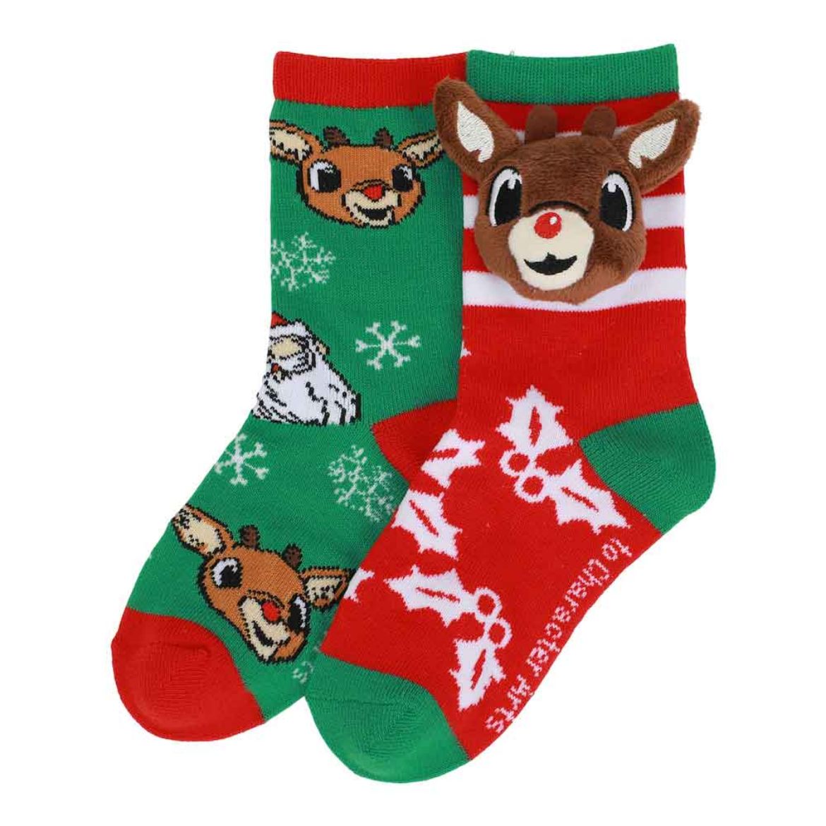 Picture of Rudolph 3D Plush 2 Pair Youth Crew Socks
