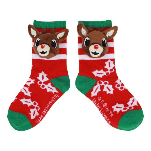 Picture of Rudolph 3D Plush 2 Pair Youth Crew Socks