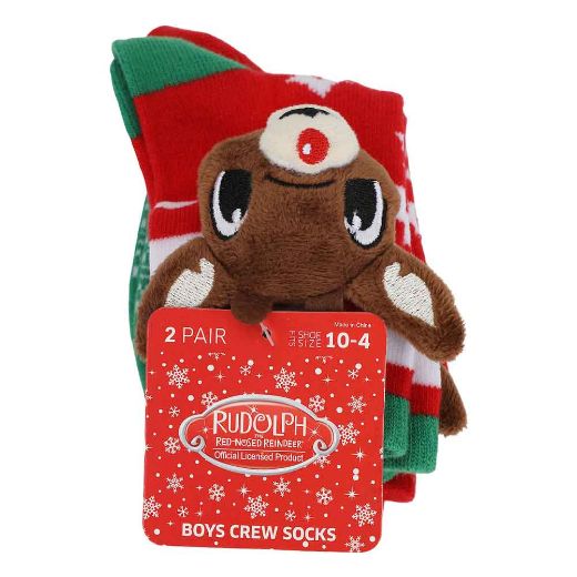 Picture of Rudolph 3D Plush 2 Pair Youth Crew Socks