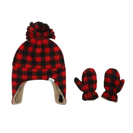 Picture of Little Me Plaid Pilot Beanie & Mitten Combo