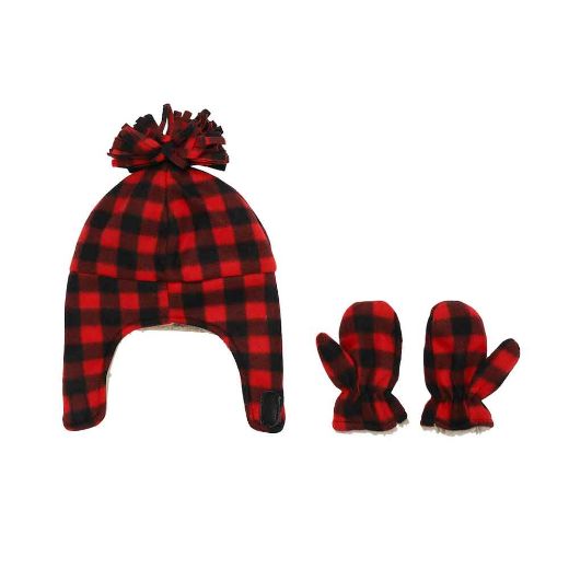 Picture of Little Me Plaid Pilot Beanie & Mitten Combo