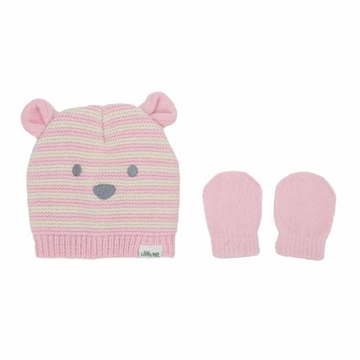 Picture of Little Me Pink Bear Beanie & Mitten Combo - Infant 3/9 M