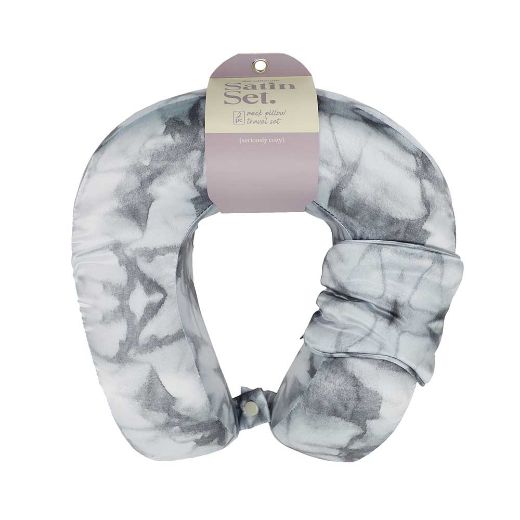Picture of Marbled Satin Neck Pillow & Eye Mask Travel Set