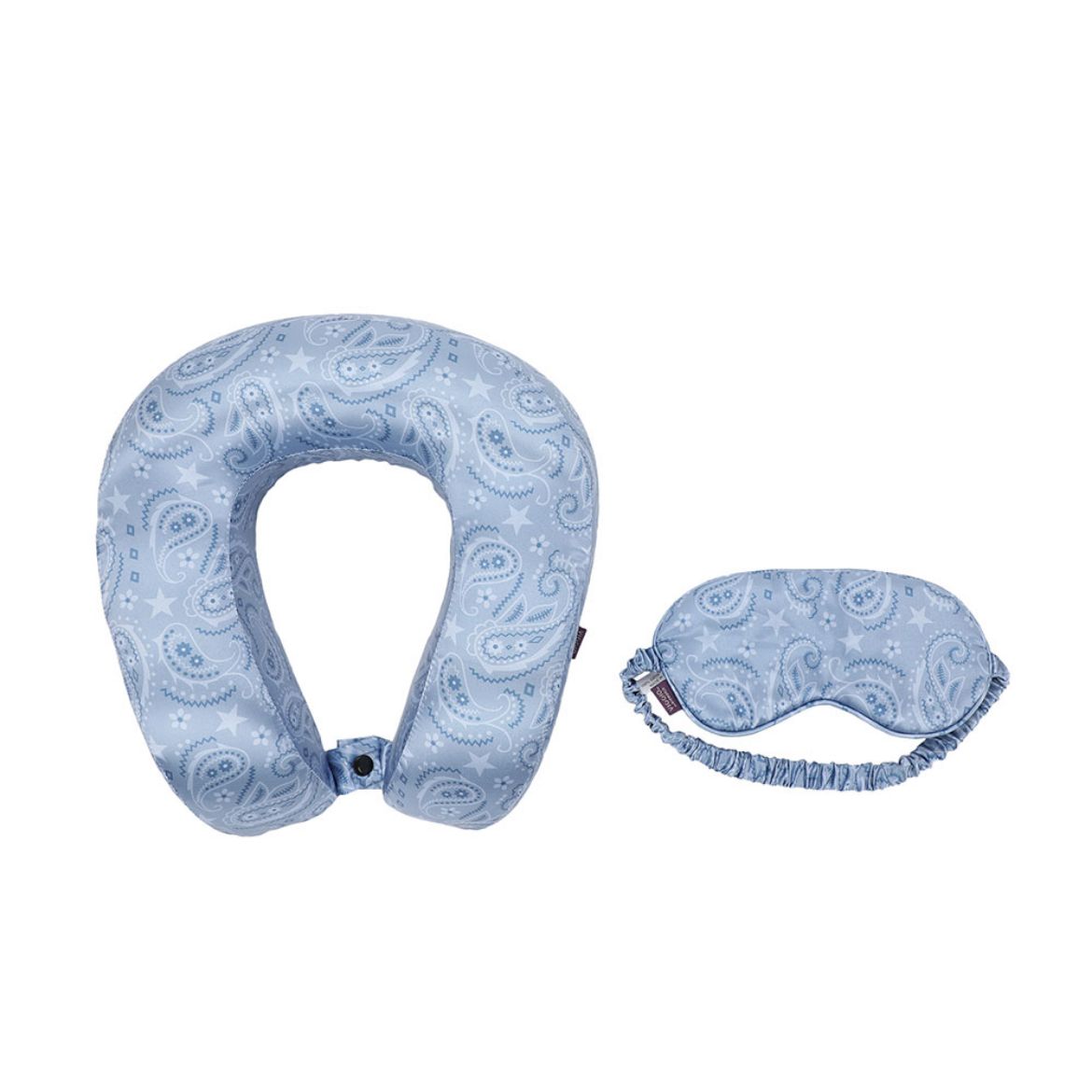 Picture of Blue Paisley Satin Neck Pillow & Eye Mask Travel Set