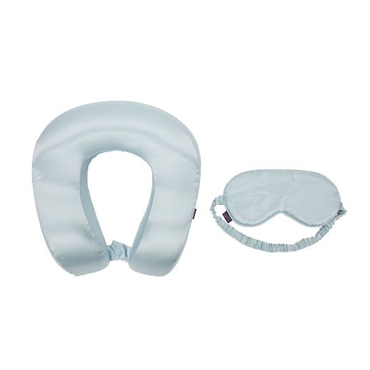 Picture of Ice Blue Satin Neck Pillow & Eye Mask Travel Set