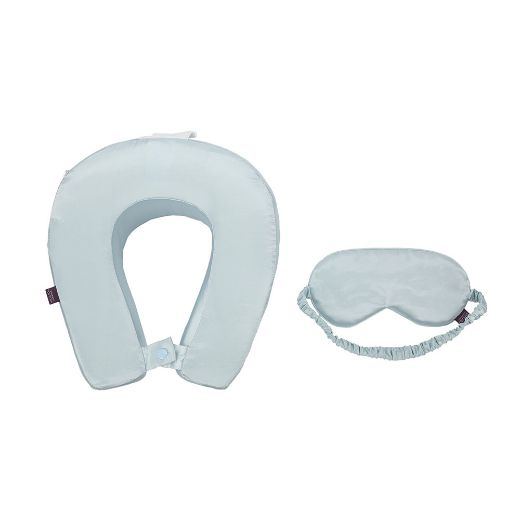 Picture of Ice Blue Satin Neck Pillow & Eye Mask Travel Set