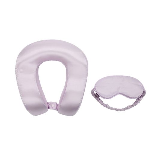 Picture of Lavender Satin Neck Pillow & Eye Mask Travel Set