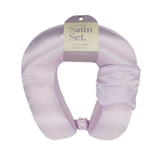 Picture of Lavender Satin Neck Pillow & Eye Mask Travel Set