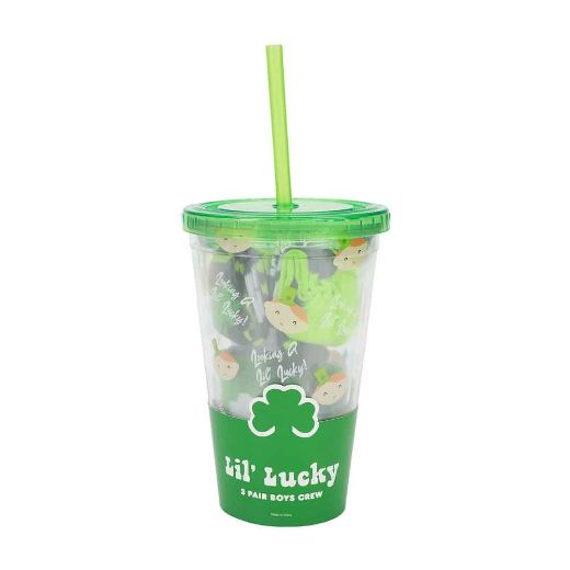 Picture of St. Patrick's Born Lucky 3 Pair Youth Crew Socks & Travel Cup Set