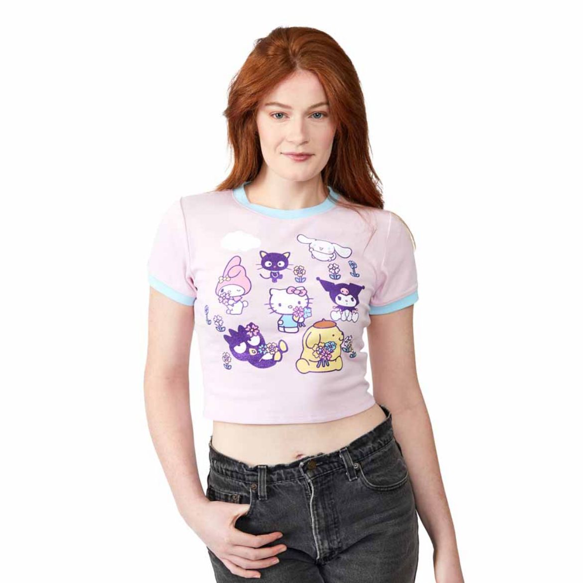 Picture of Hello Kitty & Friends Glitter Juniors Contrast Ringer Pre-pack Tee