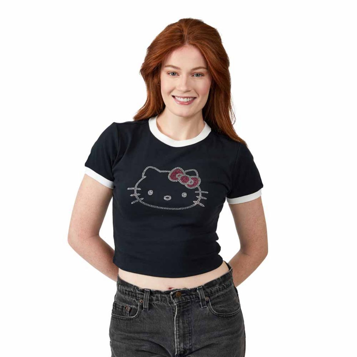 Picture of Hello Kitty Rhinestone Juniors Contrast Ringer Pre-pack Tee