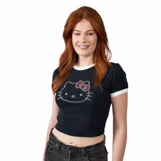 Picture of Hello Kitty Rhinestone Juniors Contrast Ringer Pre-pack Tee