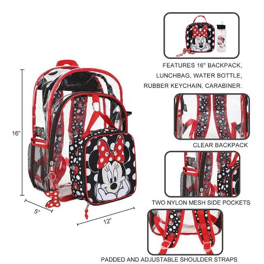 Picture of Disney Minnie Mouse 5 pc Clear Backpack Set